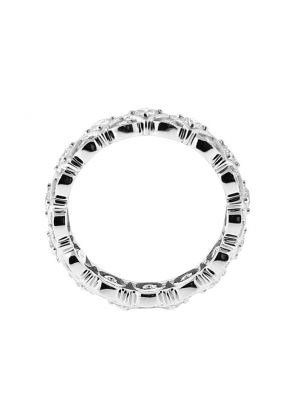 Ladies Vintage Inspired Eternity Band with Channel and Prong Set Diamonds Surrounded by Milgrain Design in 18k White Gold