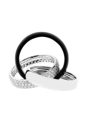 Ladies Trinity Ring with Micro Pav?? Set Diamonds in 18k White Gold