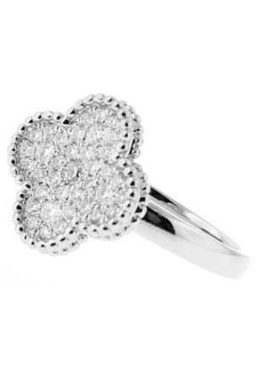 Clover Shaped Ladies Fashion Ring with Micro Pav?? Set Diamonds Bordered by Beaded Milgrain in 18k White Gold