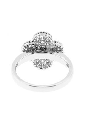 Clover Shaped Ladies Fashion Ring with Micro Pav?? Set Diamonds Bordered by Beaded Milgrain in 18k White Gold