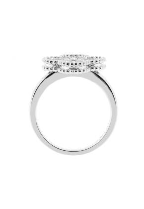 Clover Shaped Ladies Fashion Ring with Micro Pav?? Set Diamonds Bordered by Beaded Milgrain in 18k White Gold