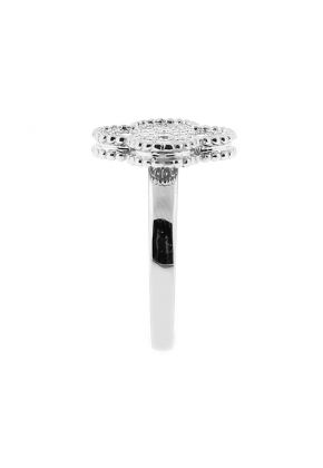 Clover Shaped Ladies Fashion Ring with Micro Pav?? Set Diamonds Bordered by Beaded Milgrain in 18k White Gold