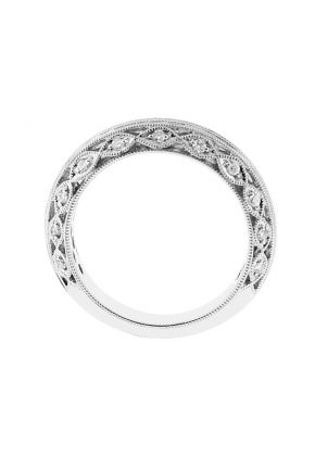 Knife Edge Milgrain Engraved Band with Diamonds in 18k White Gold