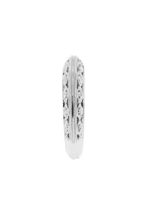 Knife Edge Milgrain Engraved Band with Diamonds in 18k White Gold