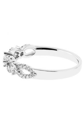 Stylish Ladies Openwork Wedding Band with Diamonds in 18k White Gold