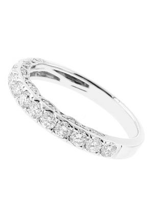 Ladies Triple Side Wedding Band with Pav?? Set Diamonds and Milgrain Engraving in 18kt White Gold