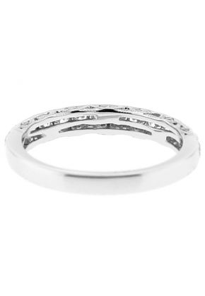 Ladies Triple Side Wedding Band with Pav?? Set Diamonds and Milgrain Engraving in 18kt White Gold