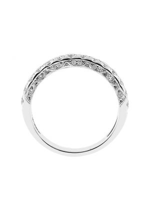 Ladies Triple Side Wedding Band with Pav?? Set Diamonds and Milgrain Engraving in 18kt White Gold