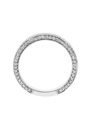 Ladies Triple Side Wedding Band with Micro Pav?? Set Diamonds Bordered by Milgrain in 18kt White Gold