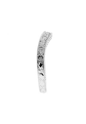 Engraved Triple Side Ladies Wedding Band with Milgrain and Preset Diamonds in 18kt White Gold