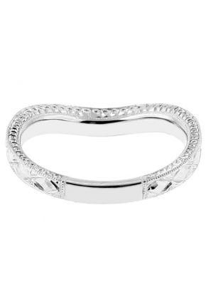 Engraved Triple Side Ladies Wedding Band with Milgrain and Preset Diamonds in 18kt White Gold