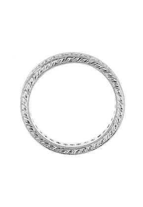 Engraved Triple Side Ladies Eternity Band with Micro Pav?? Set Diamonds and Milgrain in 18kt White Gold