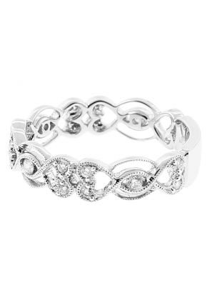 Openwork Milgrain Wedding Band with Channel and Bezel Set Diamonds in 18kt White Gold