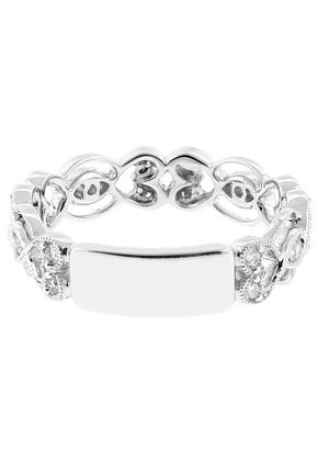 Openwork Milgrain Wedding Band with Channel and Bezel Set Diamonds in 18kt White Gold