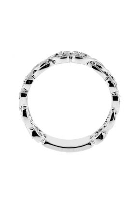 Openwork Milgrain Wedding Band with Channel and Bezel Set Diamonds in 18kt White Gold