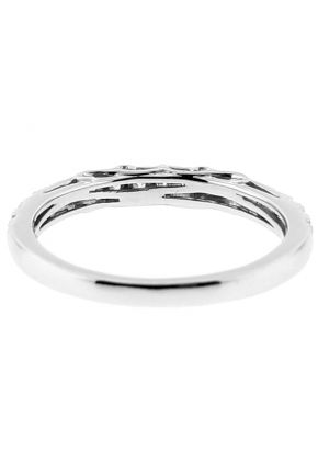 Ladies Single Row Wedding Band with Filigree Design and Diamonds in 18kt White Gold