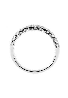 Single Row Ladies Wedding Band with Braided Design and Diamonds in 18kt White Gold