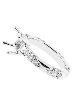 Ladies Semi Mount Engagement Ring with Pave Set Diamonds in Platinum