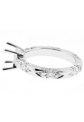 Ladies Semi Mount Engagement Ring with Pave Set Diamonds in Platinum