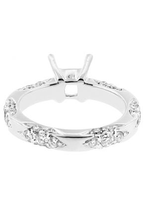 Ladies Semi Mount Engagement Ring with Pave Set Diamonds in Platinum
