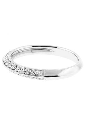 Ladies Knife Edge Wedding Band with Diamonds Bordered by Beaded Milgrain in 18kt White Gold