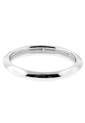 Ladies Knife Edge Wedding Band with Diamonds Bordered by Beaded Milgrain in 18kt White Gold
