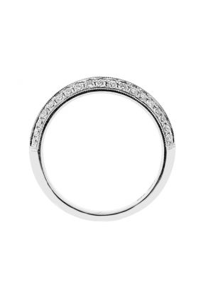Ladies Knife Edge Wedding Band with Diamonds Bordered by Beaded Milgrain in 18kt White Gold