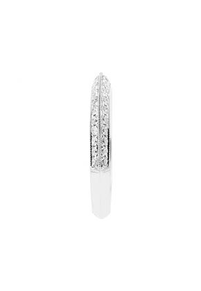 Ladies Knife Edge Wedding Band with Diamonds Bordered by Beaded Milgrain in 18kt White Gold