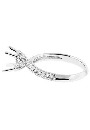 Ladies Semi Mount Engagement Ring with Heart Basket and Micro Pave Set Diamonds in 18kt White Gold