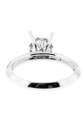 Ladies Semi Mount Engagement Ring with Heart Basket and Micro Pave Set Diamonds in 18kt White Gold
