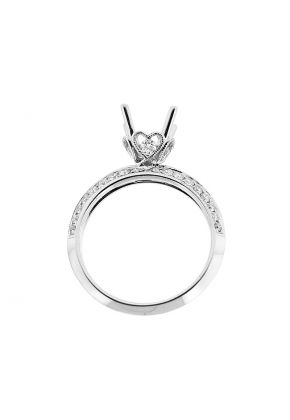 Ladies Semi Mount Engagement Ring with Heart Basket and Micro Pave Set Diamonds in 18kt White Gold