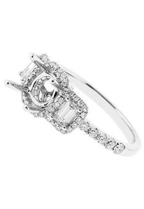 Semi Mount Three Stone Engagement Ring with Baguette and Round Diamonds in 18kt White Gold