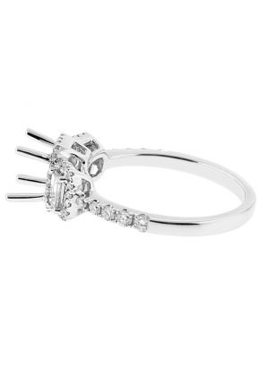 Semi Mount Three Stone Engagement Ring with Baguette and Round Diamonds in 18kt White Gold