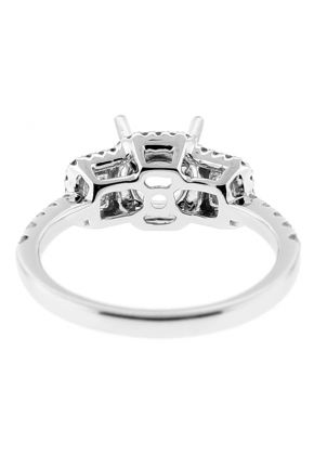 Semi Mount Three Stone Engagement Ring with Baguette and Round Diamonds in 18kt White Gold