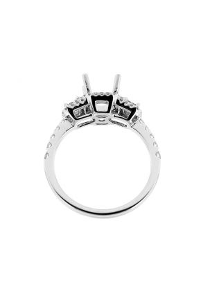 Semi Mount Three Stone Engagement Ring with Baguette and Round Diamonds in 18kt White Gold