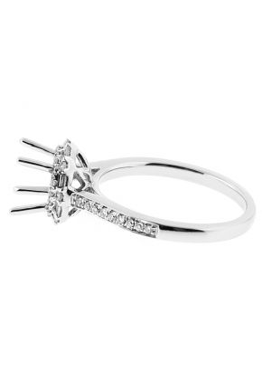 Semi Mount Round Halo Combination Set Engagement Ring with Baguette and Round Diamonds in 18kt White Gold