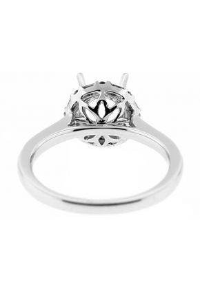 Semi Mount Round Halo Combination Set Engagement Ring with Baguette and Round Diamonds in 18kt White Gold