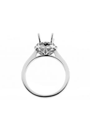 Semi Mount Round Halo Combination Set Engagement Ring with Baguette and Round Diamonds in 18kt White Gold