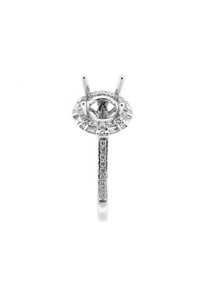 Semi Mount Round Halo Combination Set Engagement Ring with Baguette and Round Diamonds in 18kt White Gold