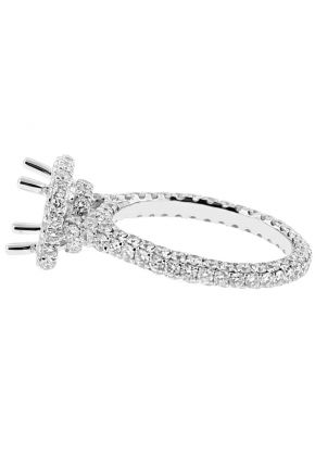 Semi Mount Square Halo Triple Side Engagement Ring with Micro Pave Set Diamonds All Around in 18kt White Gold