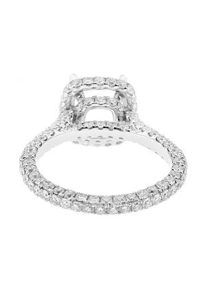 Semi Mount Square Halo Triple Side Engagement Ring with Micro Pave Set Diamonds All Around in 18kt White Gold