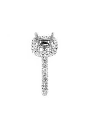 Semi Mount Square Halo Triple Side Engagement Ring with Micro Pave Set Diamonds All Around in 18kt White Gold