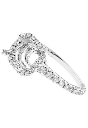 Semi Mount Square Halo Triple Side Engagement Ring with Diamonds in 18kt White Gold