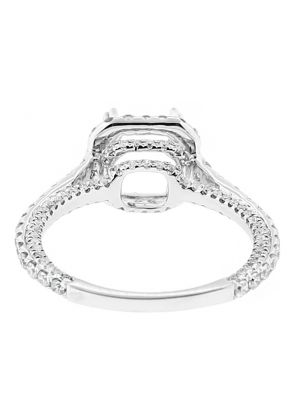 Semi Mount Square Halo Triple Side Engagement Ring with Diamonds in 18kt White Gold