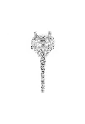 Semi Mount Square Halo Triple Side Engagement Ring with Diamonds in 18kt White Gold