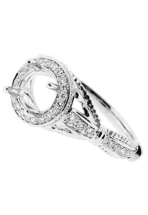 Semi Mount Round Halo Openwork Engagement Ring with Micro Pave Set Diamonds in 18kt White Gold