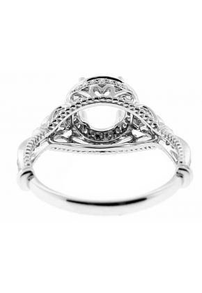 Semi Mount Round Halo Openwork Engagement Ring with Micro Pave Set Diamonds in 18kt White Gold