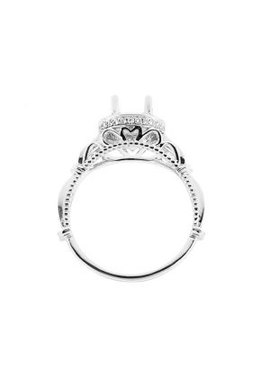 Semi Mount Round Halo Openwork Engagement Ring with Micro Pave Set Diamonds in 18kt White Gold