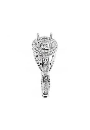 Semi Mount Round Halo Openwork Engagement Ring with Micro Pave Set Diamonds in 18kt White Gold