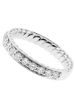 Ladies Wedding Band with Rope Design Interior and Micro Pave Set Diamonds in 18kt White Gold